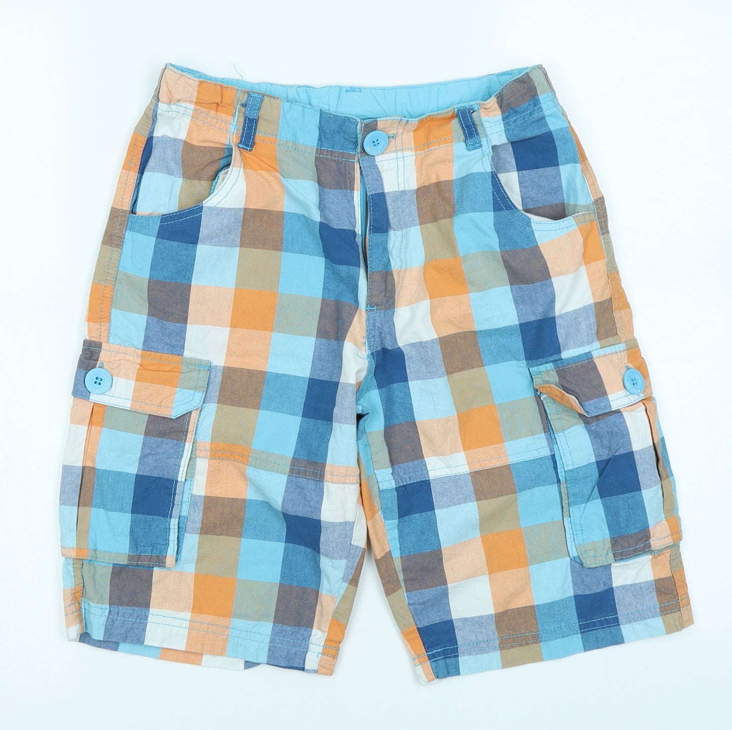 Urban Outlaws Boys Blue Check  Cargo Shorts Size 13 Years