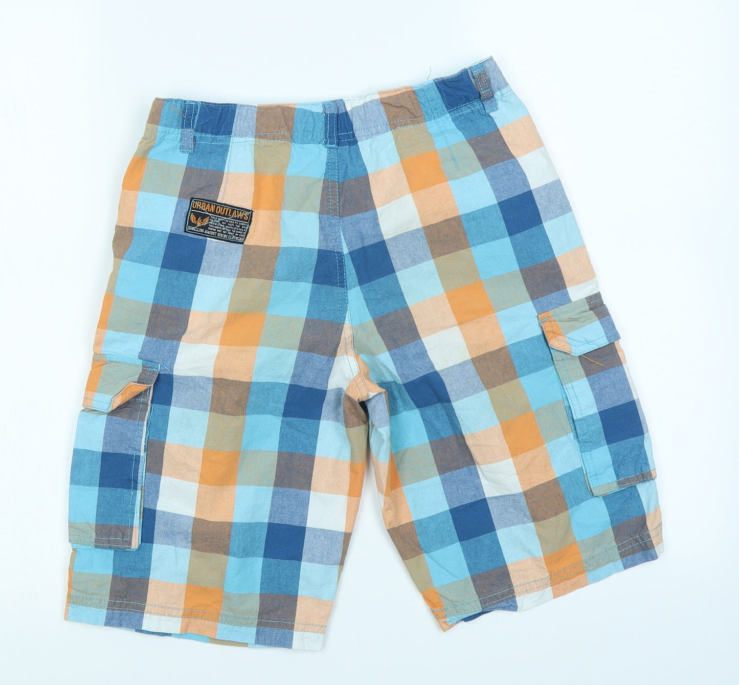 Urban Outlaws Boys Blue Check  Cargo Shorts Size 13 Years