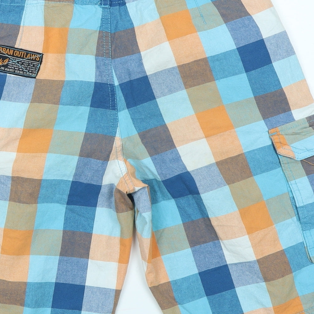 Urban Outlaws Boys Blue Check  Cargo Shorts Size 13 Years
