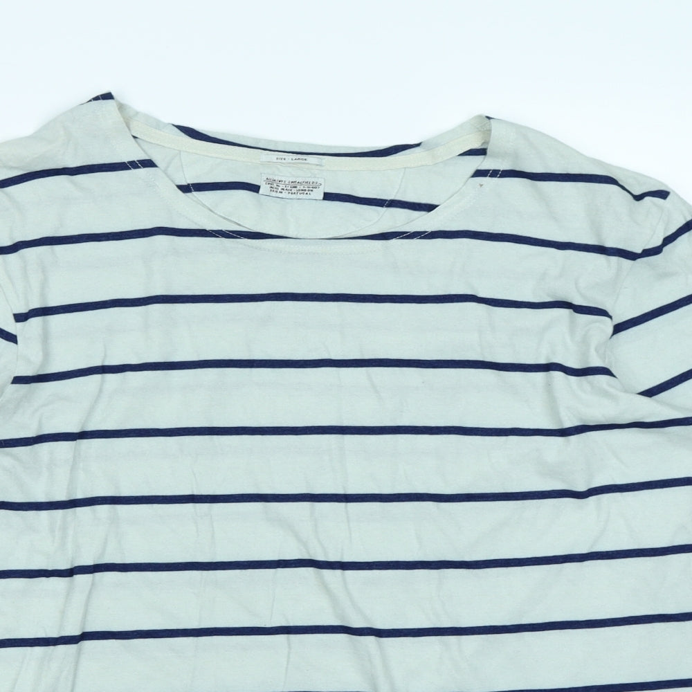 All Saints Mens Blue Striped   T-Shirt Size L