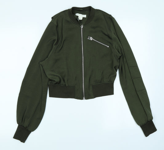 Front view of H&M women’s green jacket, size UK 6