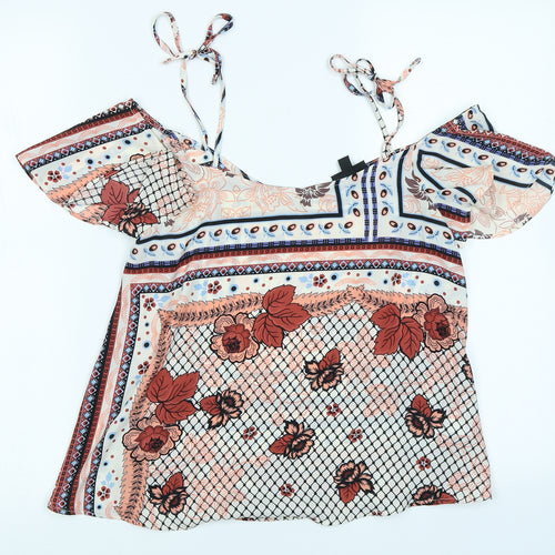 Topshop Womens Red Floral  Basic Blouse Size 6