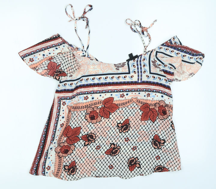 Topshop Womens Red Floral  Basic Blouse Size 6