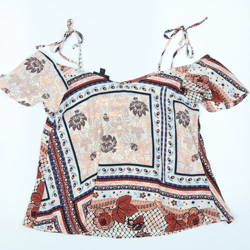 Topshop Womens Red Floral  Basic Blouse Size 6