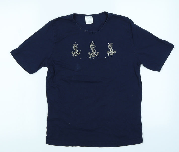 Anne De Lancay Womens Blue Basic T-Shirt Size 10