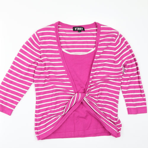 First Avenue Womens Pink Striped  Pullover Jumper Size M