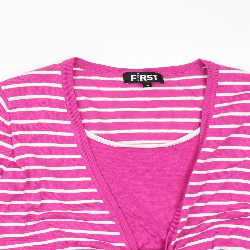 First Avenue Womens Pink Striped  Pullover Jumper Size M