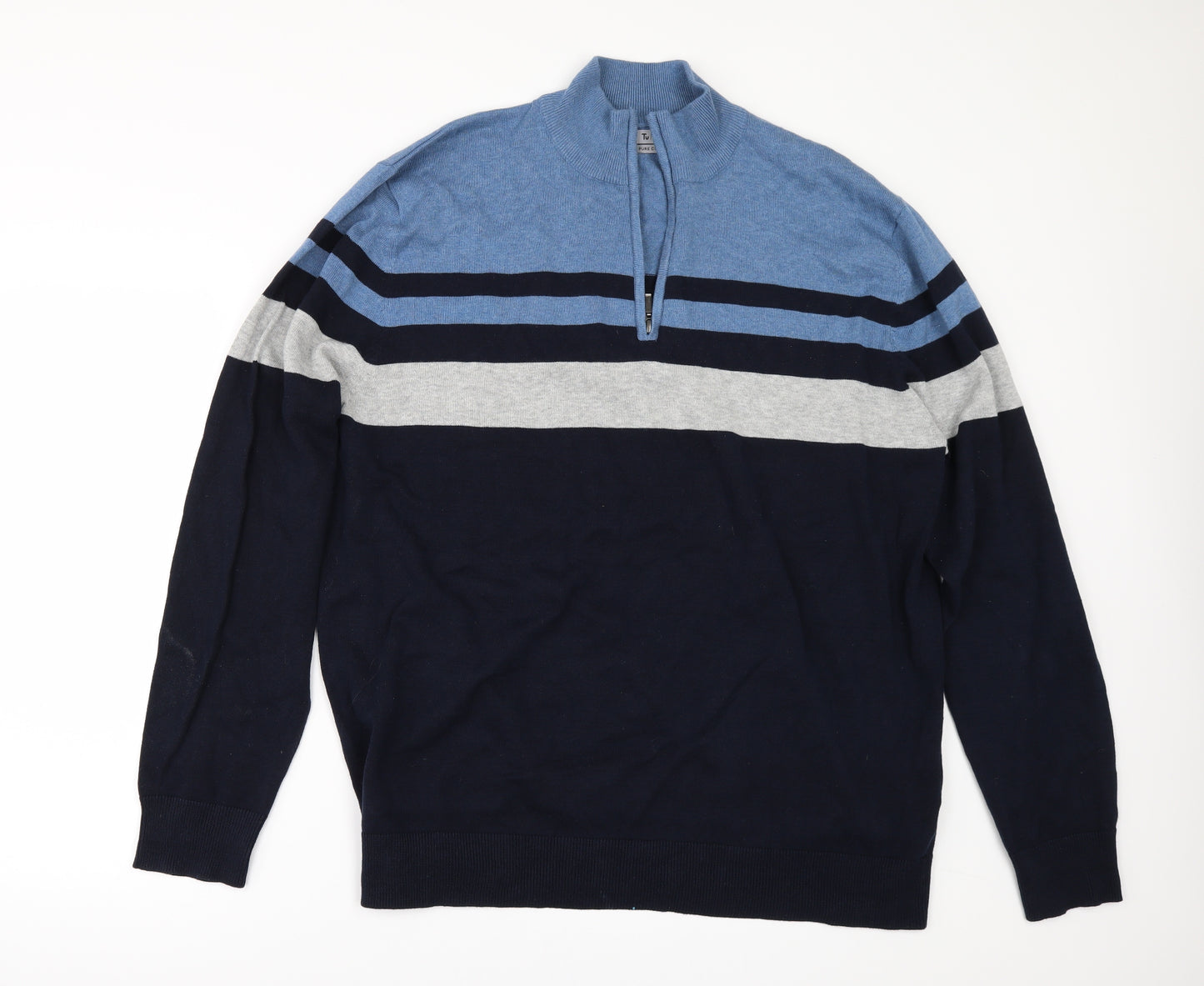 TU Mens Blue Striped  Pullover Jumper Size XL