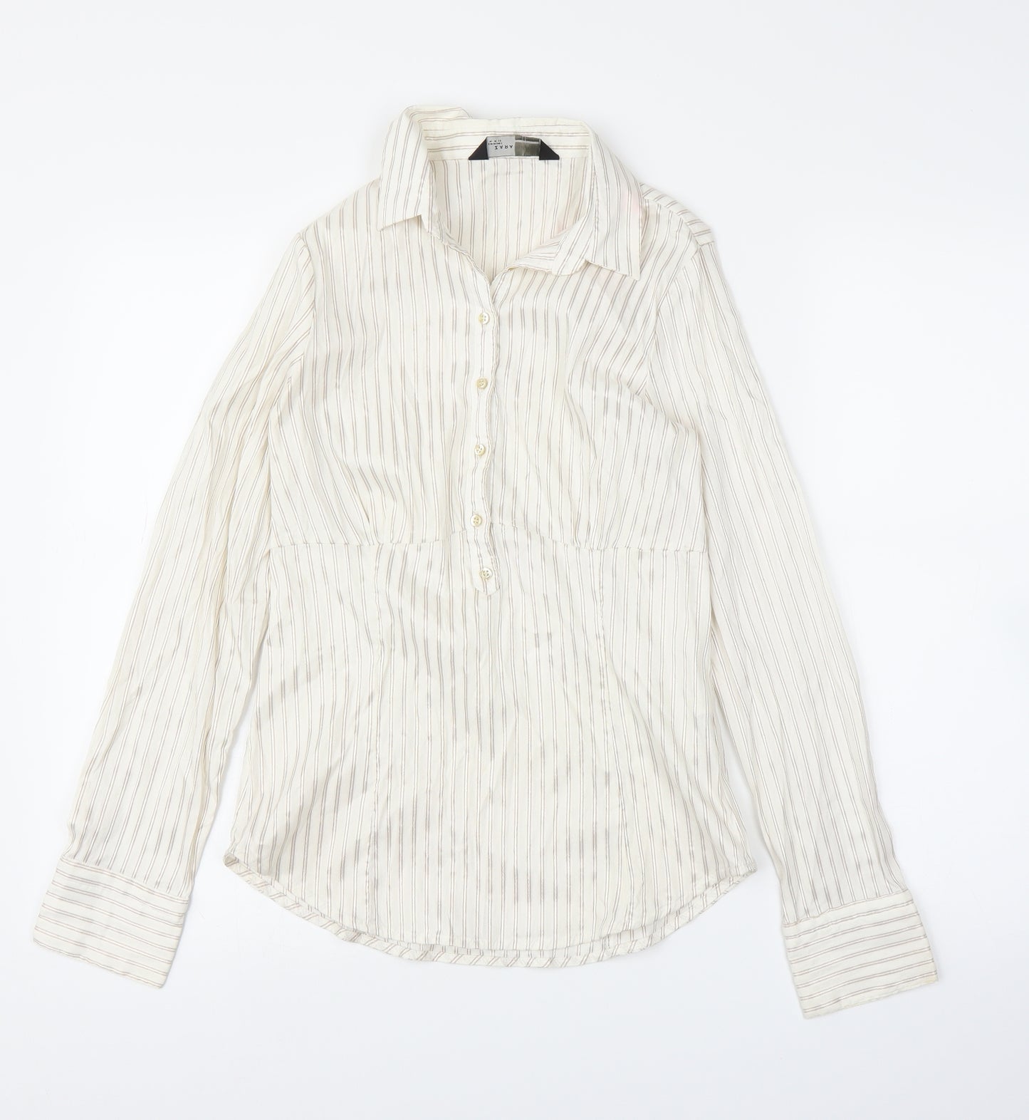 Zara Womens Ivory Striped  Basic Button-Up Size M