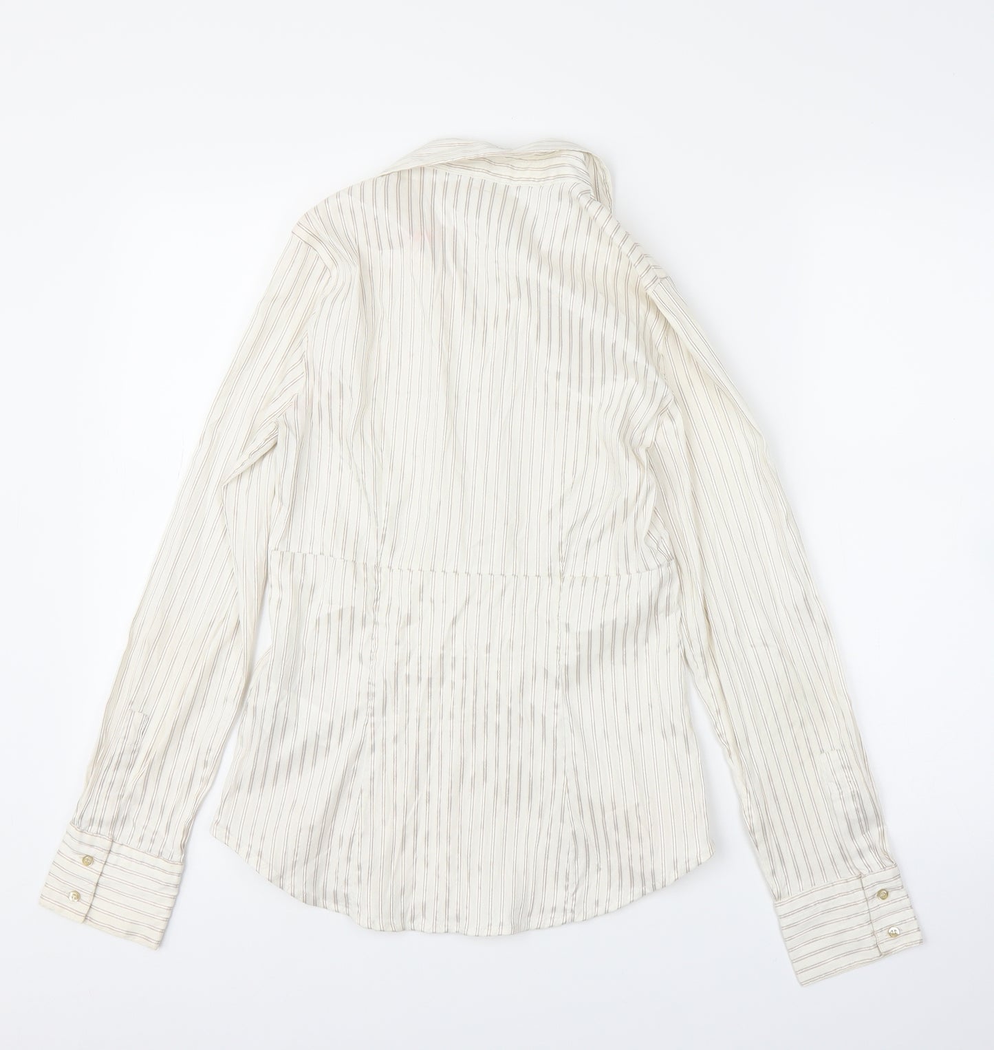 Zara Womens Ivory Striped  Basic Button-Up Size M