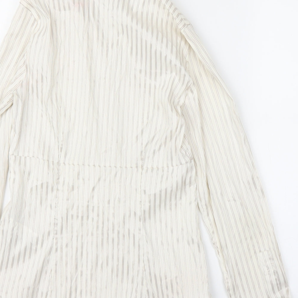 Zara Womens Ivory Striped  Basic Button-Up Size M