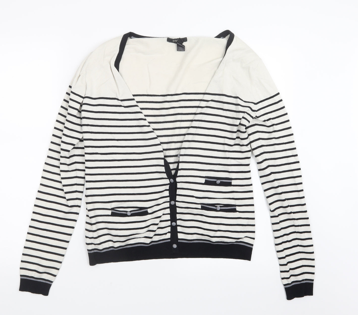 Mango Womens Black Striped Knit Cardigan Jumper Size L