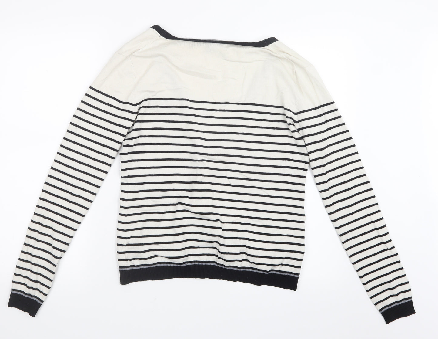 Mango Womens Black Striped Knit Cardigan Jumper Size L
