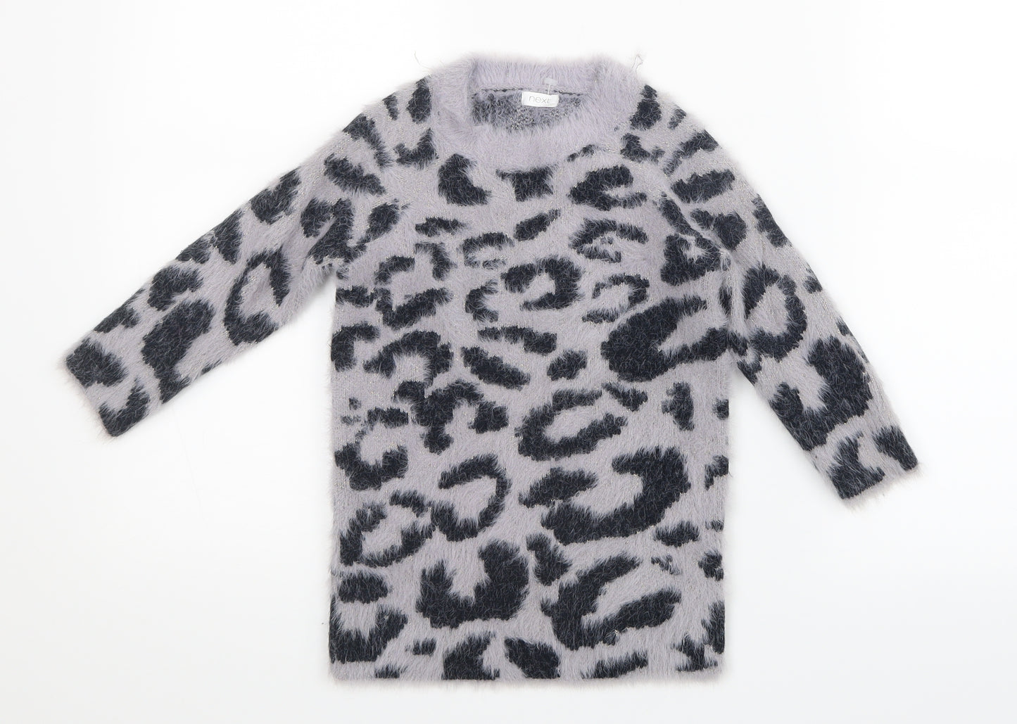 NEXT Girls Purple Animal Print Knit Pullover Jumper Size 4 Years