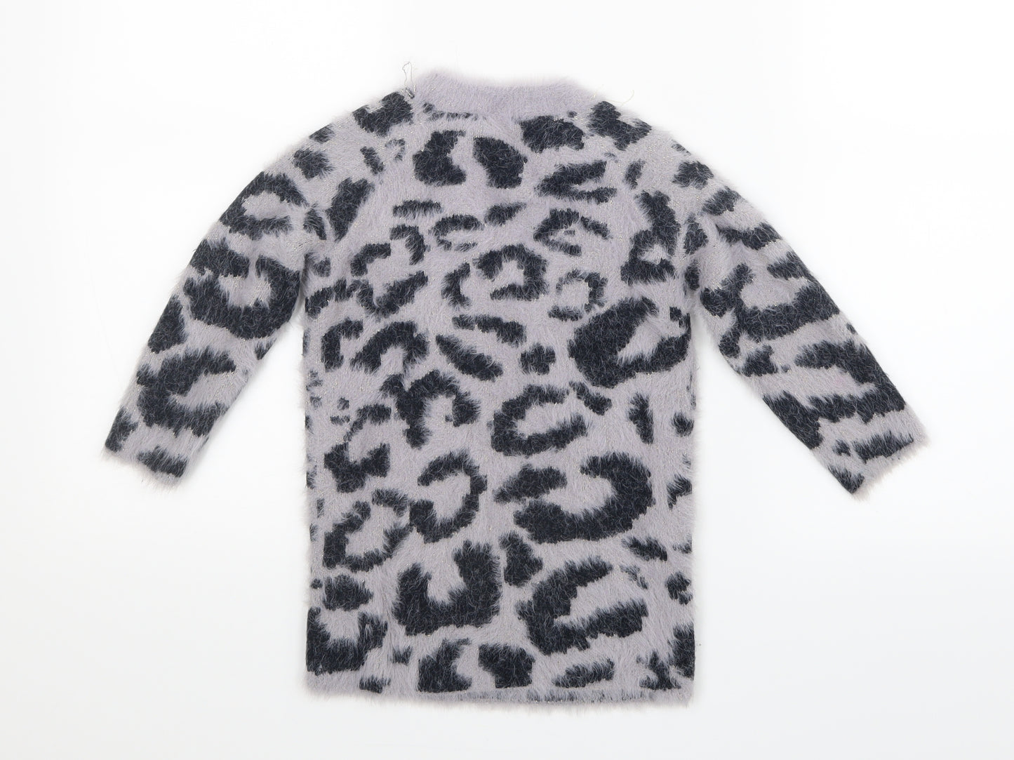 NEXT Girls Purple Animal Print Knit Pullover Jumper Size 4 Years
