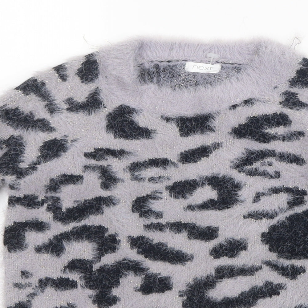 NEXT Girls Purple Animal Print Knit Pullover Jumper Size 4 Years