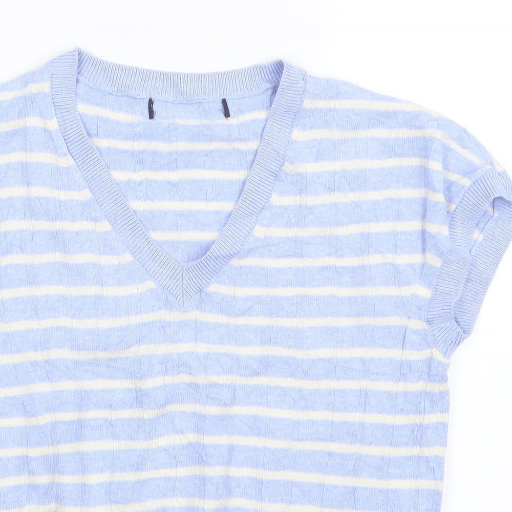 Marks and Spencer Womens Blue Striped  Basic T-Shirt Size S