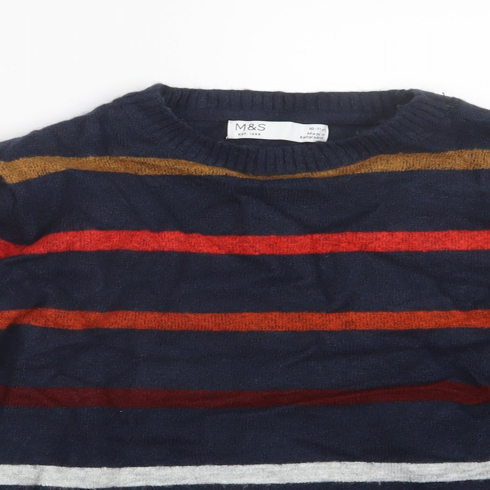 Marks and Spencer Boys Blue Striped Knit Pullover Jumper Size 10-11 Years