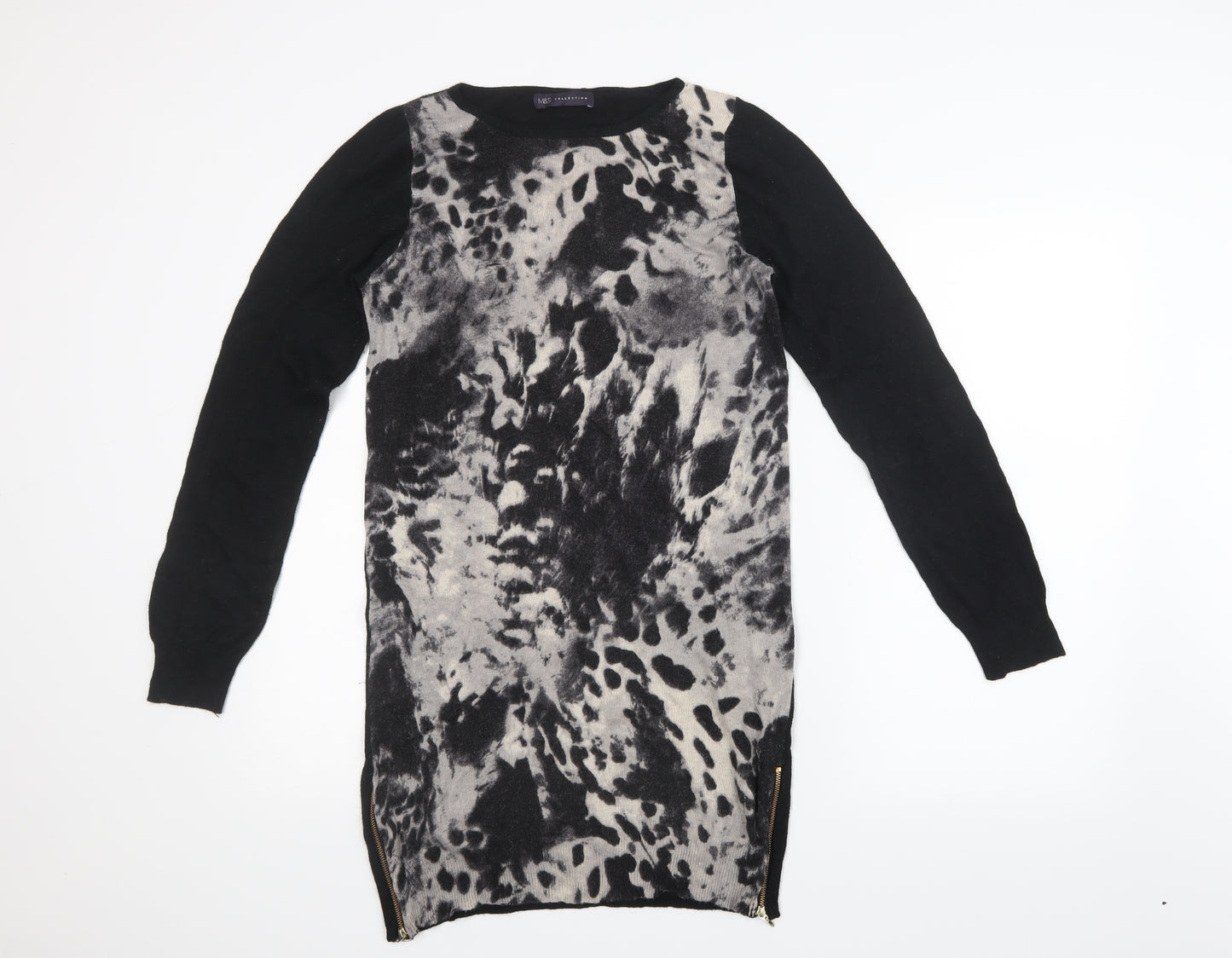 Marks and Spencer Womens Black Geometric Knit Pullover Jumper Size 12