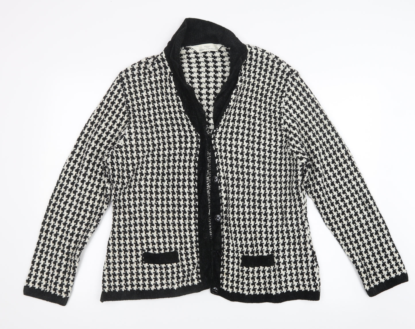 Marks and Spencer Womens Black Houndstooth Knit Cardigan Jumper Size 18