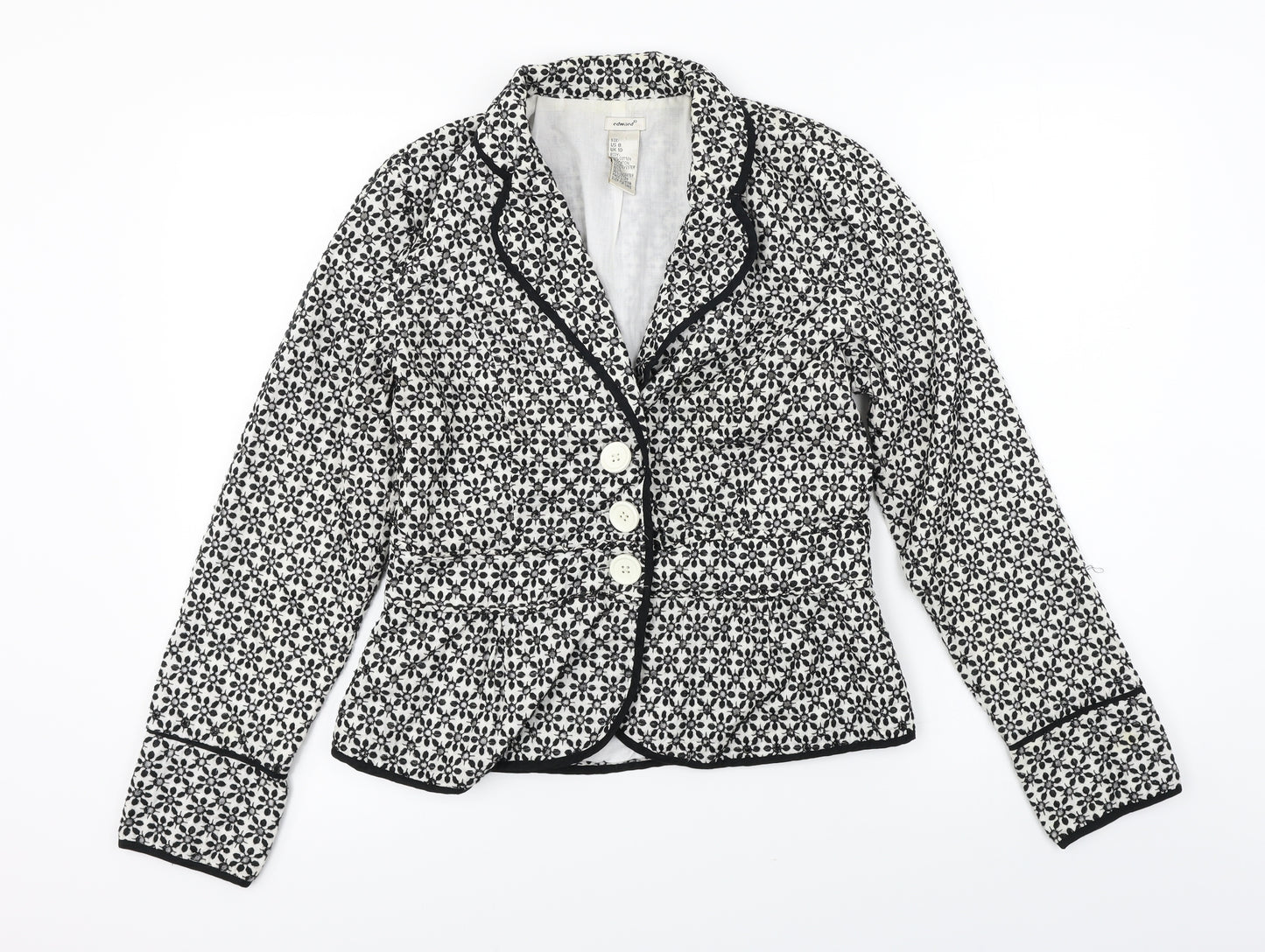Edward Womens White Floral  Jacket Blazer Size 8