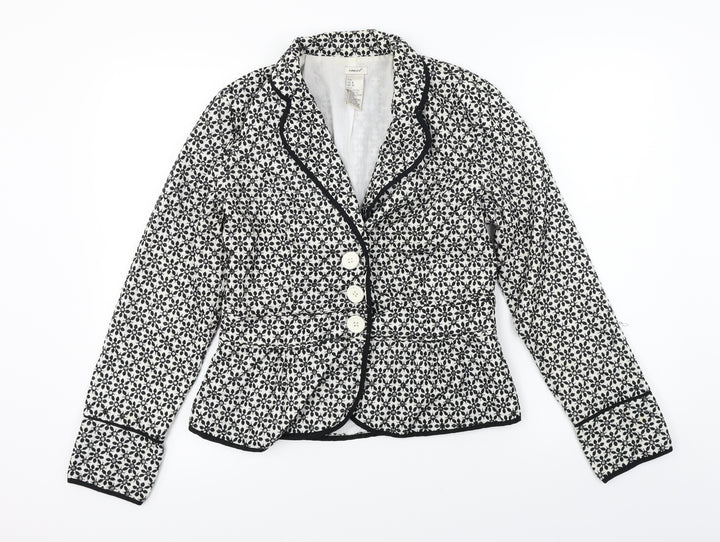Edward Womens White Floral  Jacket Blazer Size 8