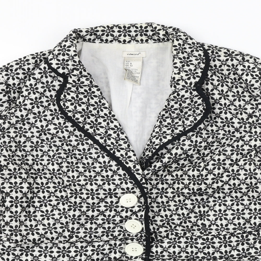 Edward Womens White Floral  Jacket Blazer Size 8