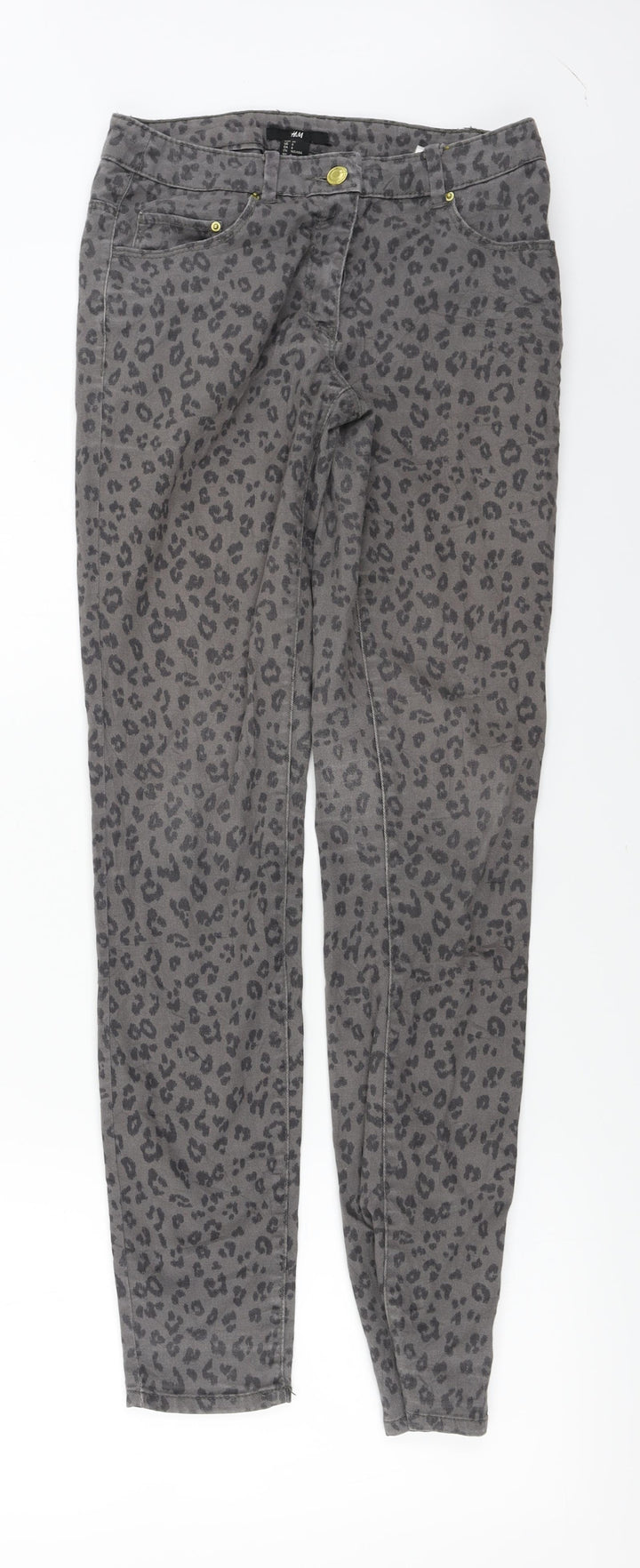 H&M Womens Grey Animal Print Skinny Jeans Size 6 L28 in