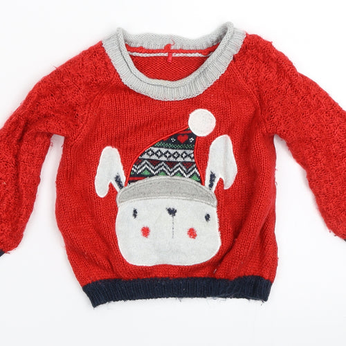 George Boys Red   Pullover Jumper Size 9-12 Months  - christmas