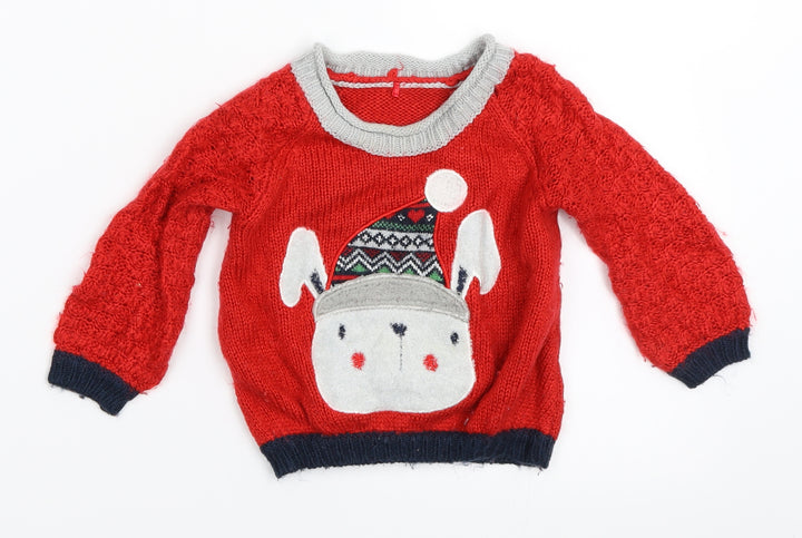 George Boys Red Pullover Jumper Size 9-12 Months - christmas
