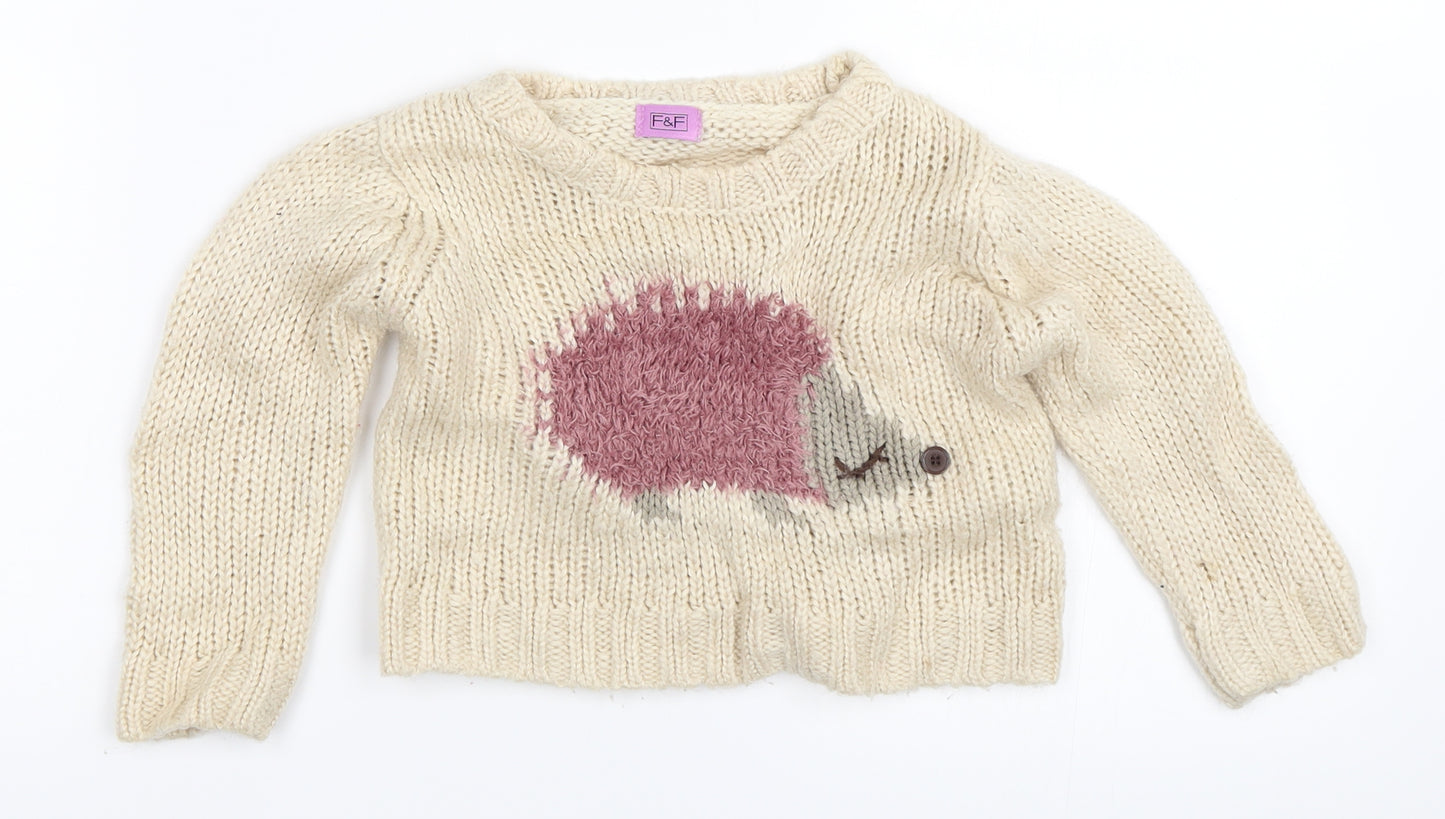 F&F Girls Beige   Pullover Jumper Size 12-18 Months