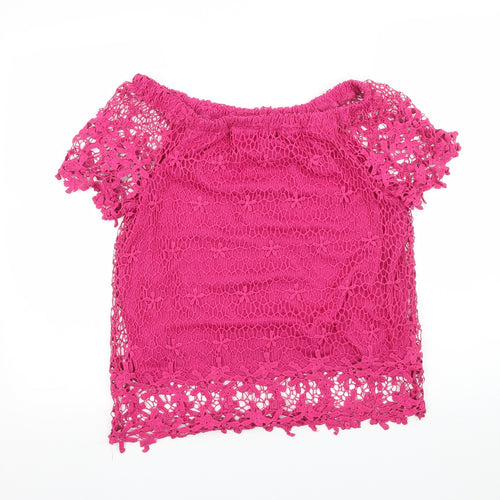 Papaya Womens Pink  Lace Basic T-Shirt Size 12