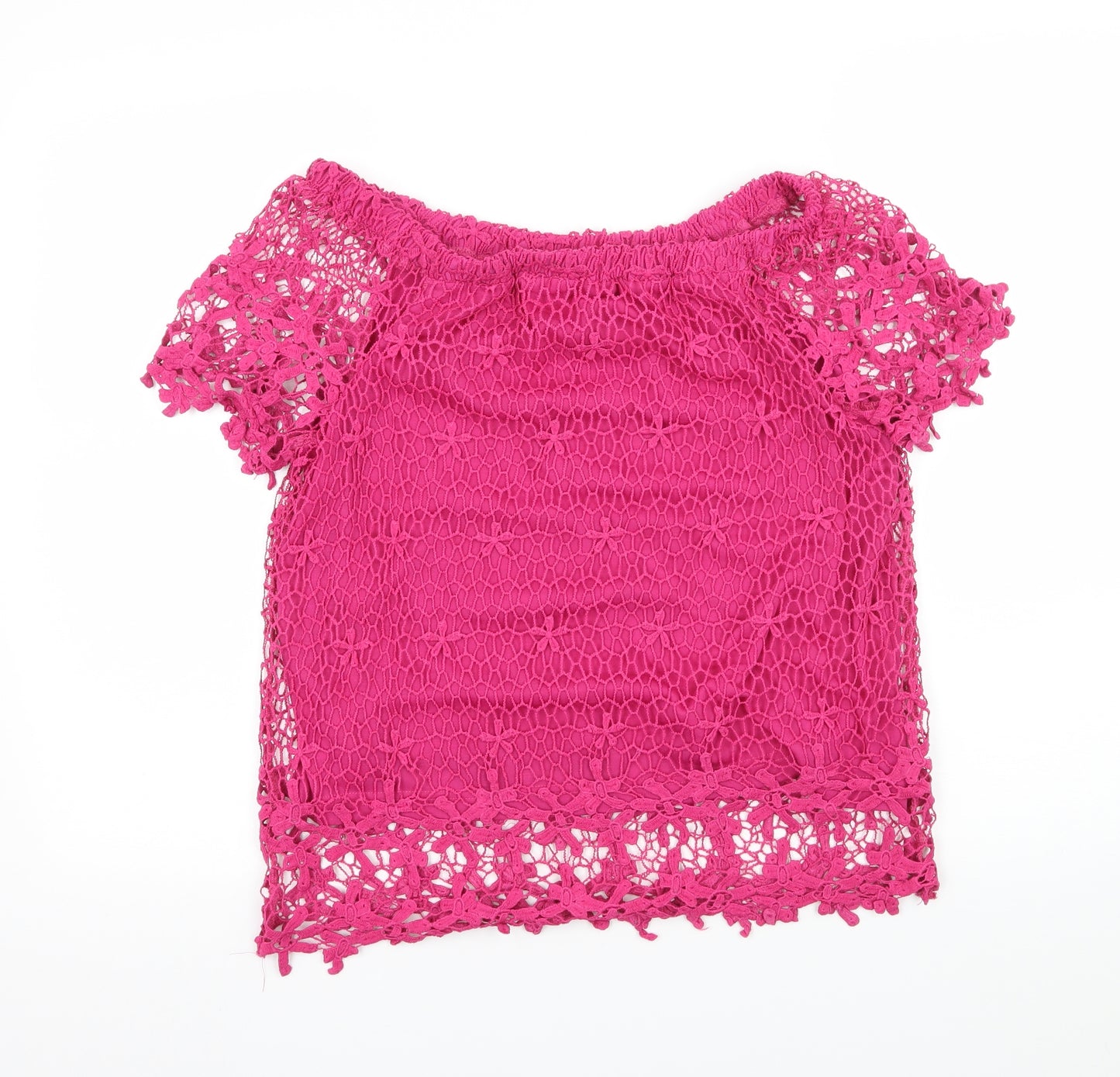 Papaya Womens Pink  Lace Basic T-Shirt Size 12