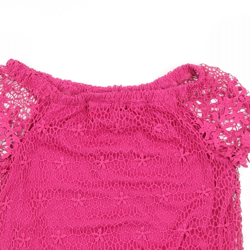 Papaya Womens Pink  Lace Basic T-Shirt Size 12