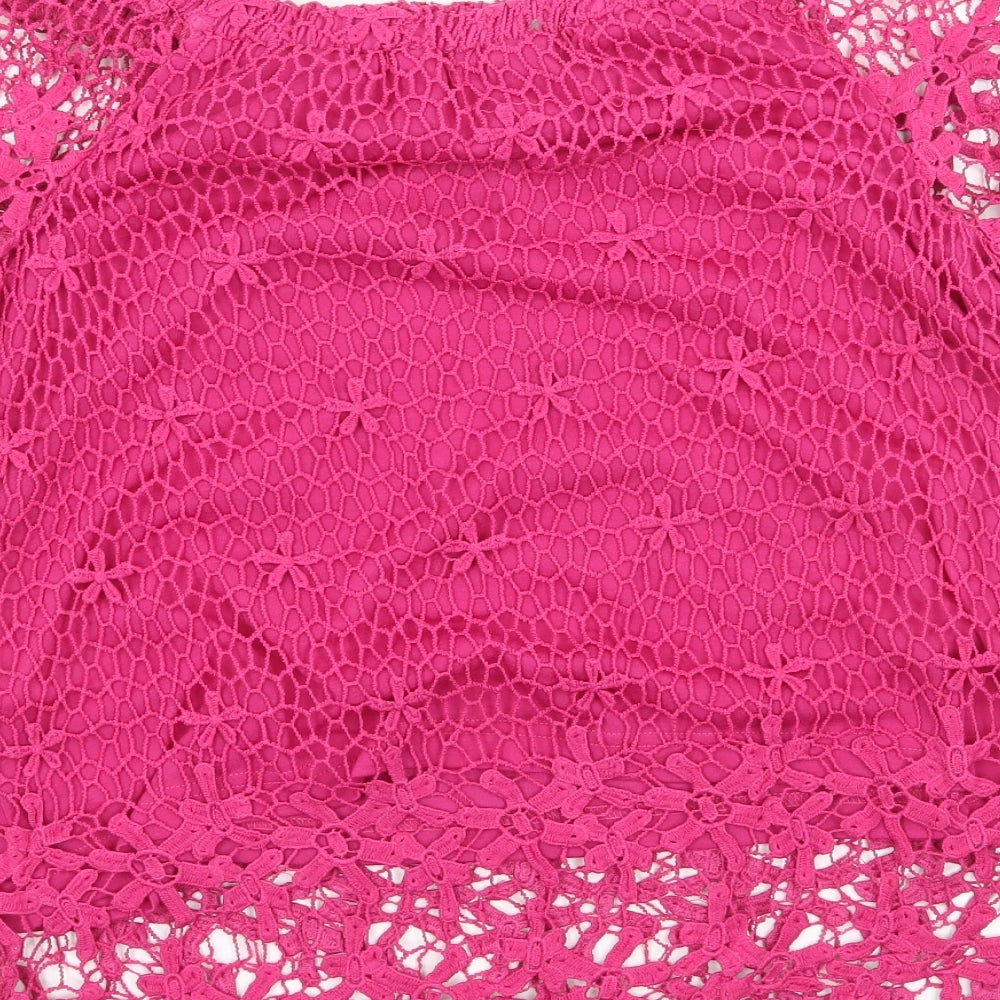 Papaya Womens Pink  Lace Basic T-Shirt Size 12