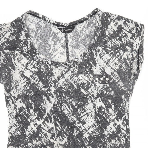 Internacionale Womens Grey Geometric Jersey Basic T-Shirt Size 8