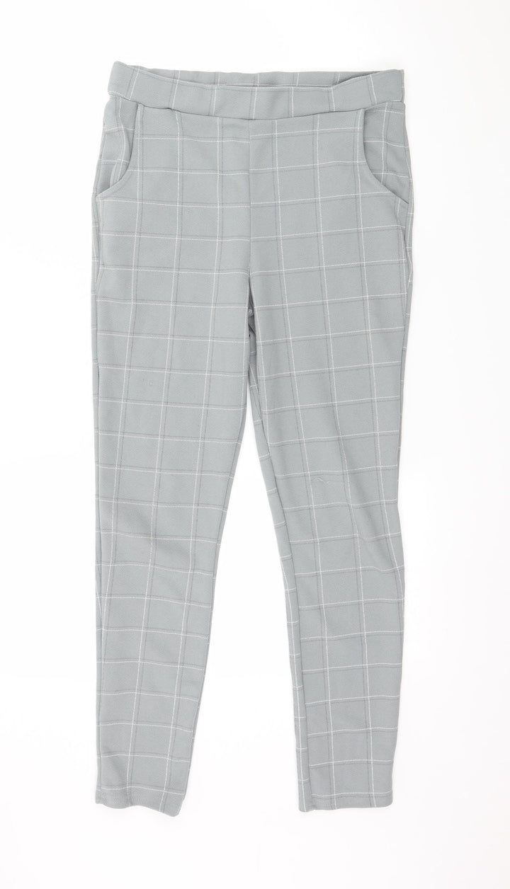PRETTYLITTLETHING Womens Grey Check Trousers Size 10 L26 in