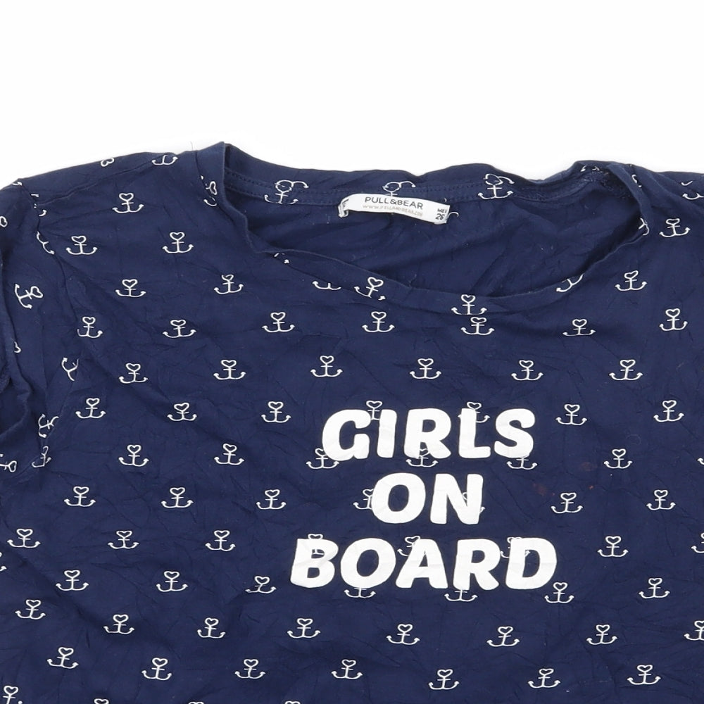 Pull&Bear Womens Blue Geometric Jersey Basic T-Shirt Size S  - Girls on Board