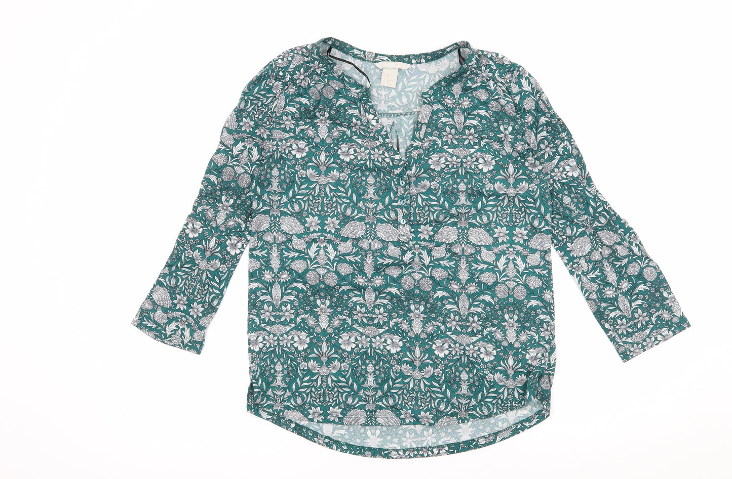 H&M Womens Green Paisley Jersey Basic T-Shirt Size XS