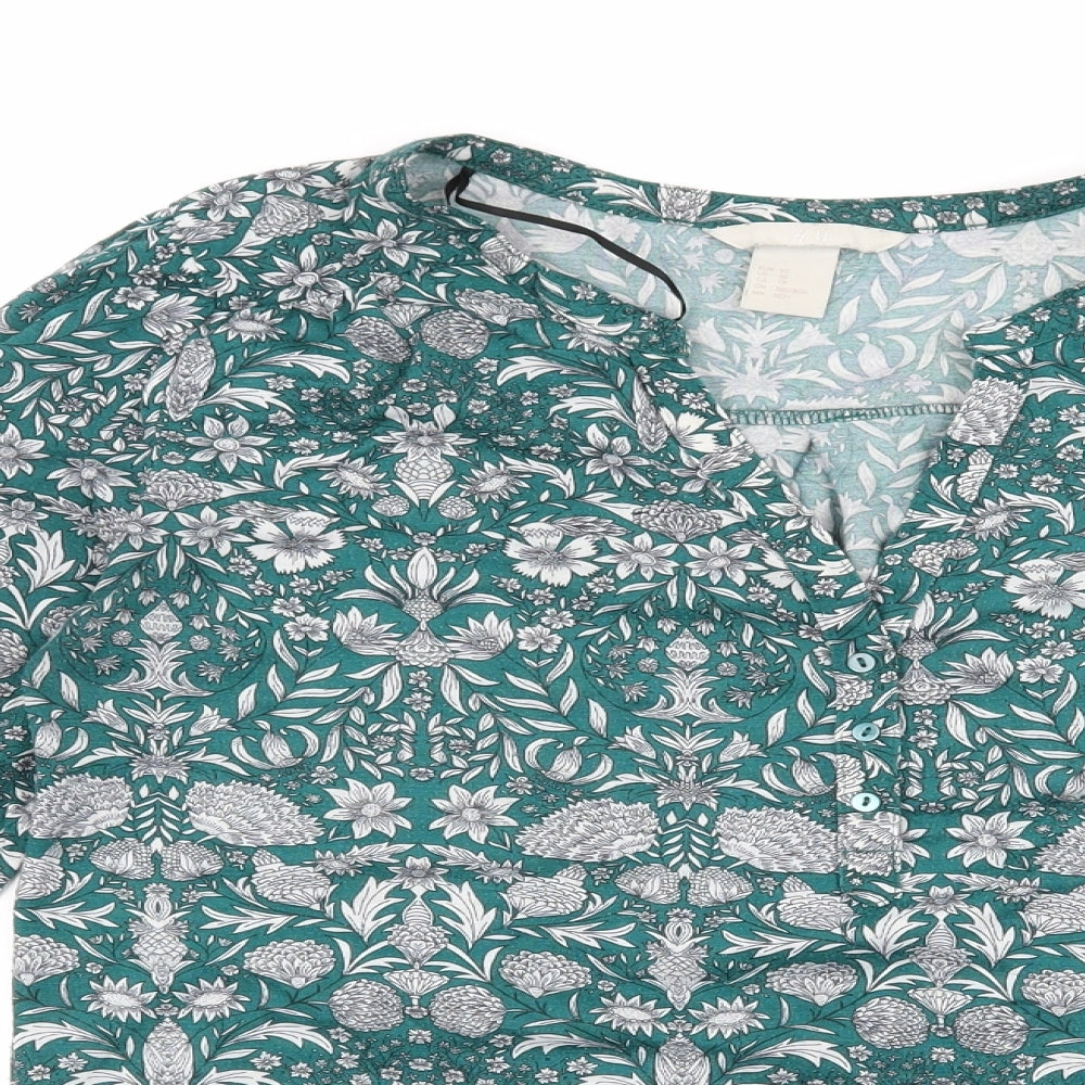 H&M Womens Green Paisley Jersey Basic T-Shirt Size XS