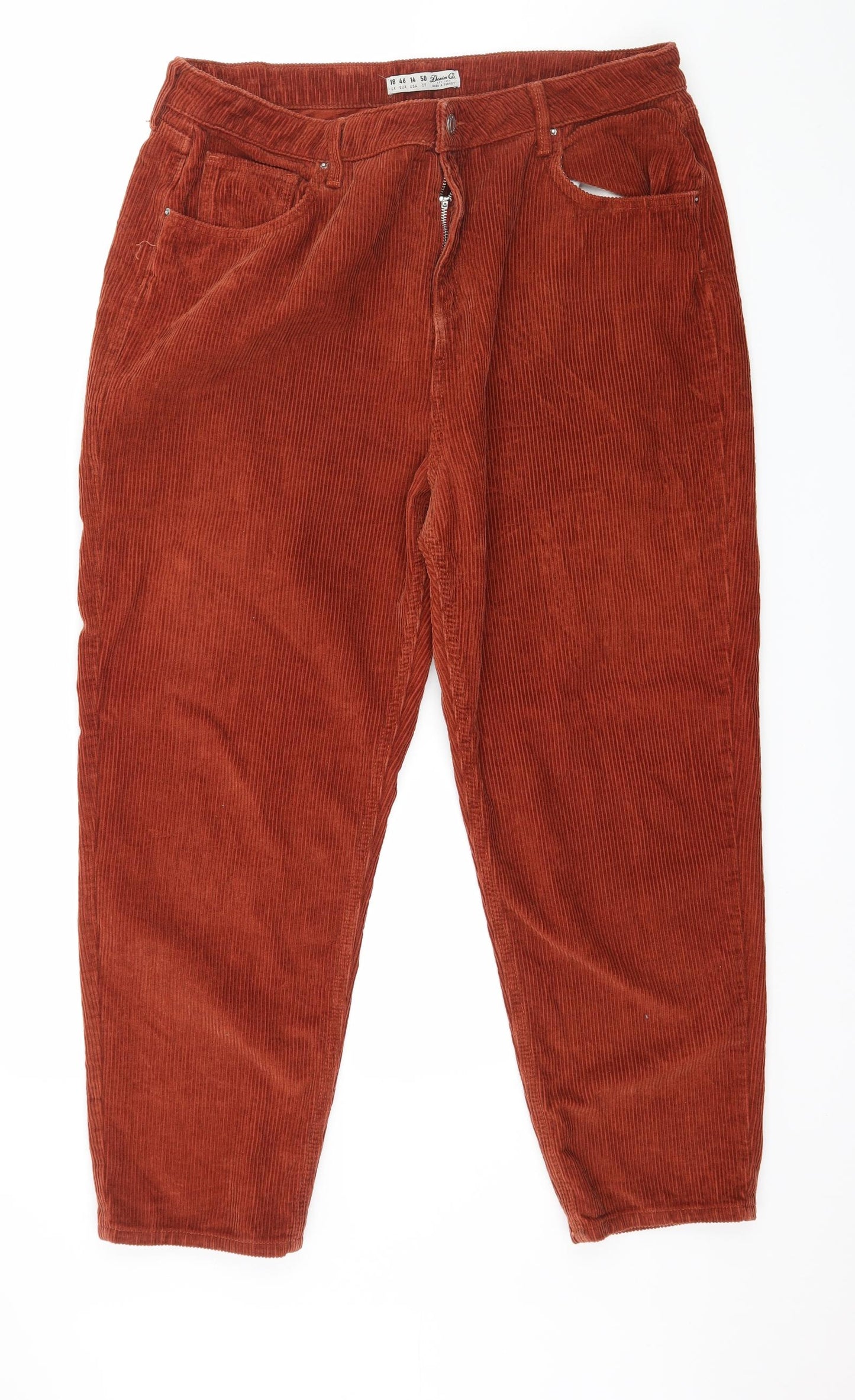 Denim & Co. Womens Orange  Corduroy Trousers  Size 18 L26 in