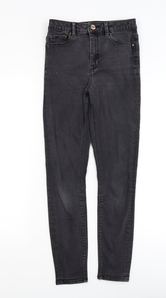 Front view of ASOS women’s black skinny jeans, size UK 26, in, 26-inch leg