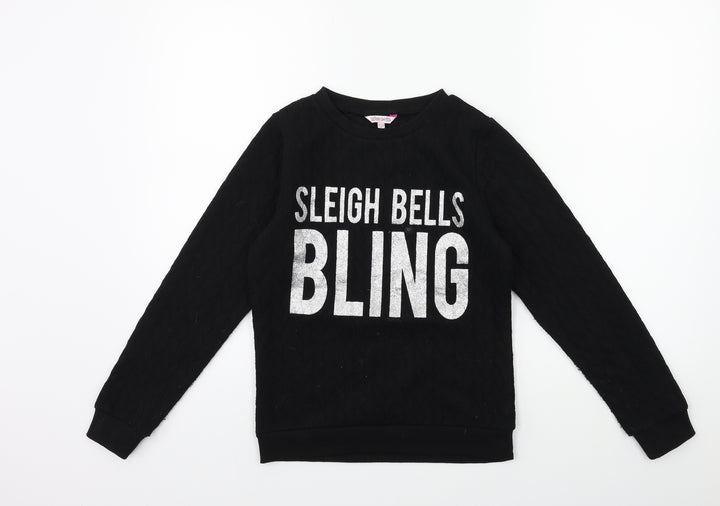 MISS EVIE Girls Black Pullover Sweatshirt Size 11-12 Years - CHRISTMAS