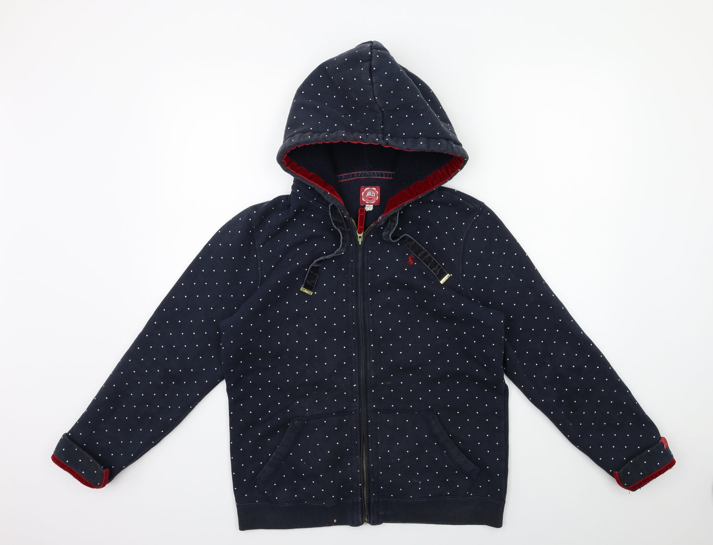 Joules Womens Blue Polka Dot  Full Zip Hoodie Size 12