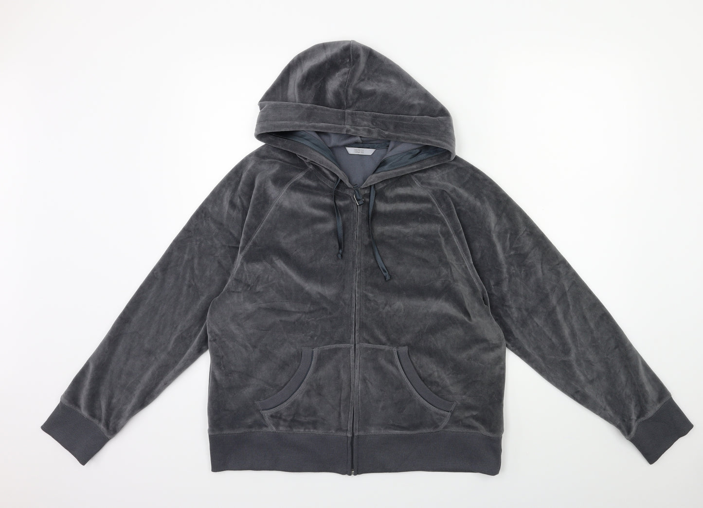 Marks and Spencer Womens Grey  Velour Full Zip Hoodie Size 18
