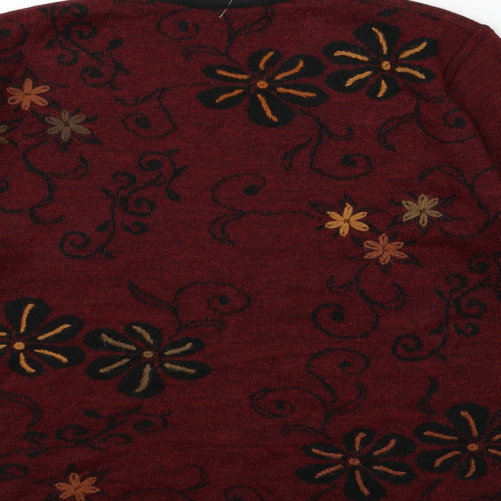 Preworn Womens Red Floral  Cardigan Jumper Size 16