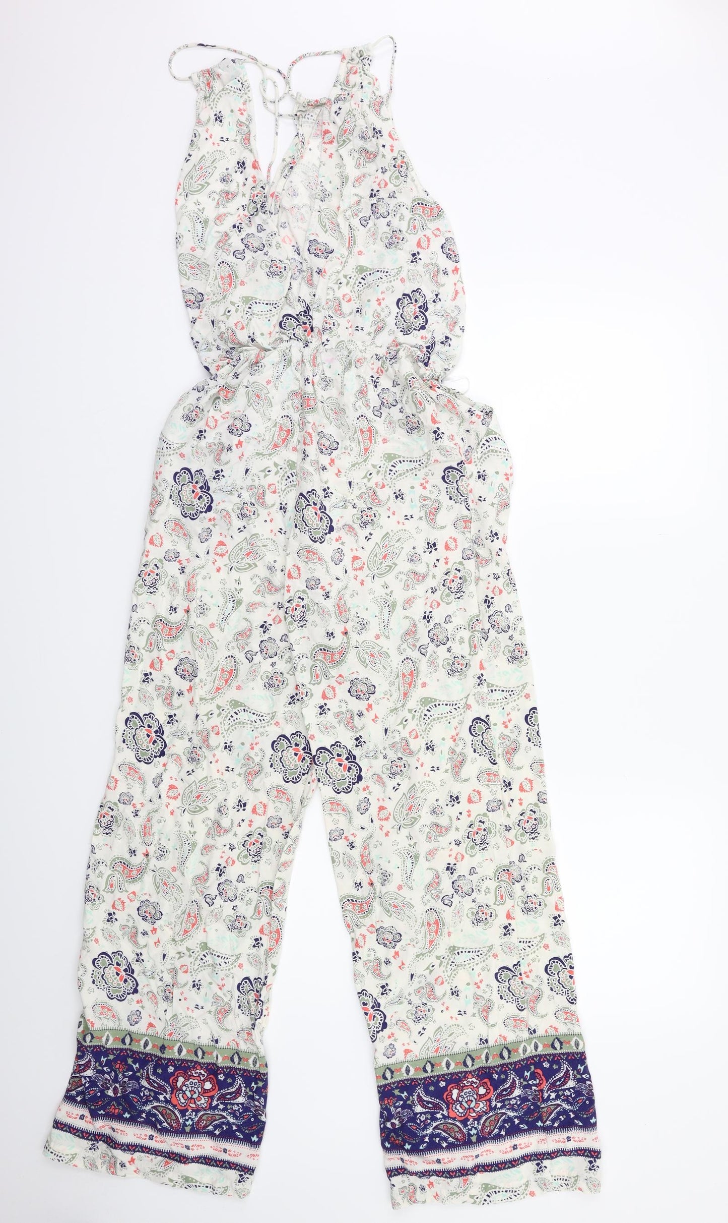 H&M Womens White Floral  Jumpsuit One-Piece Size 8