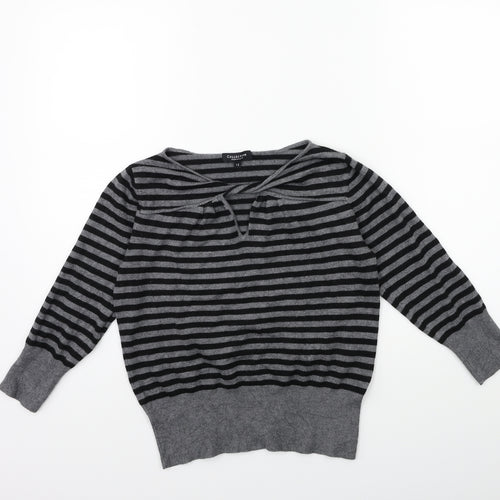 Debenhams Womens Grey Striped Knit Pullover Jumper Size 12