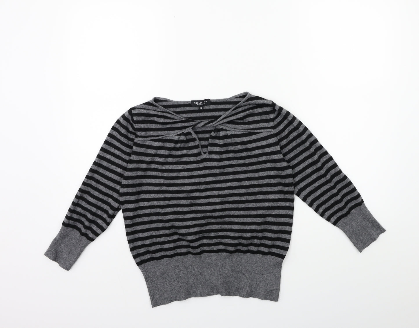 Debenhams Womens Grey Striped Knit Pullover Jumper Size 12