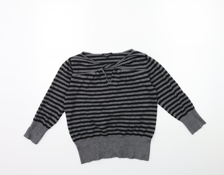 Debenhams Womens Grey Striped Knit Pullover Jumper Size 12